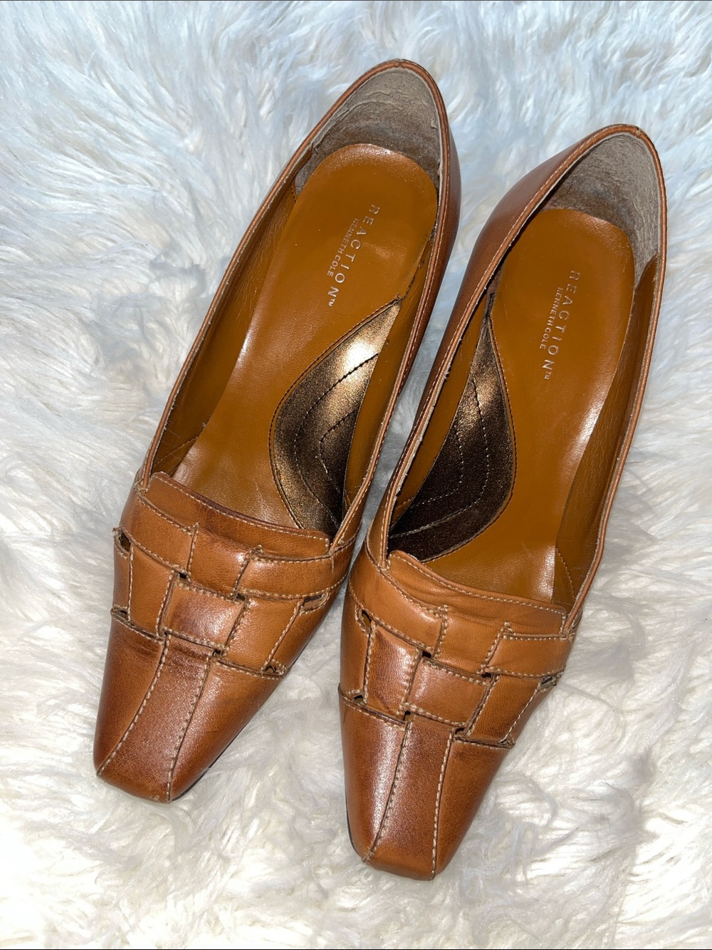 Reaction Kenneth Cole Women’s Tan Brown Leather Woven Pointed Flats